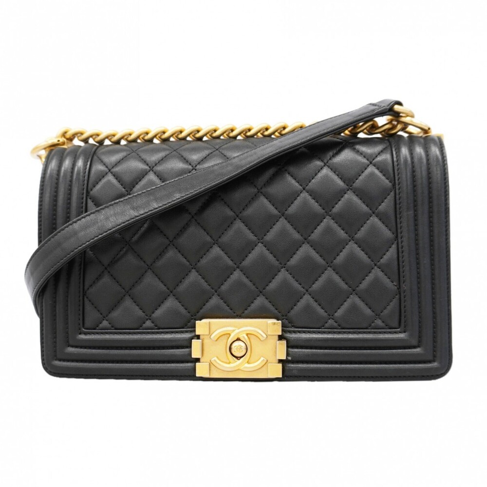 Chanel Boy Chain Shoulder Bag, Lambskin, Black, Women's